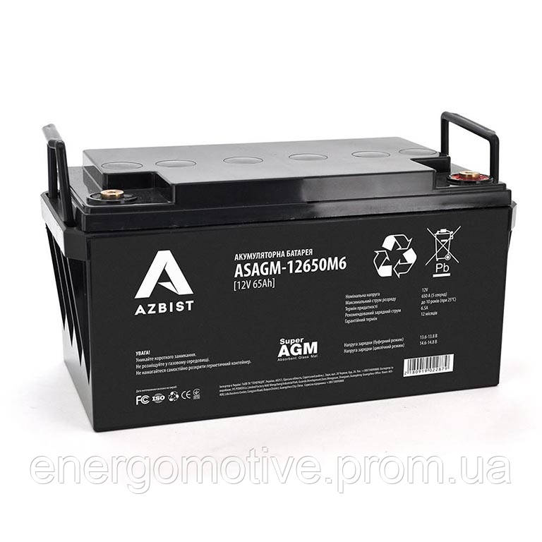 Акумулятор Azbist AGM ASAGM-12650M6, 65ah