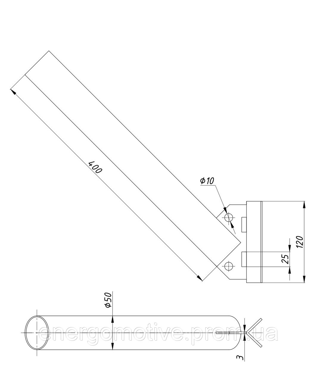 Кронштейн для світильника вуличного освітлення Діаметр труби 40 мм, довжина труби 350 мм. КБО-С40